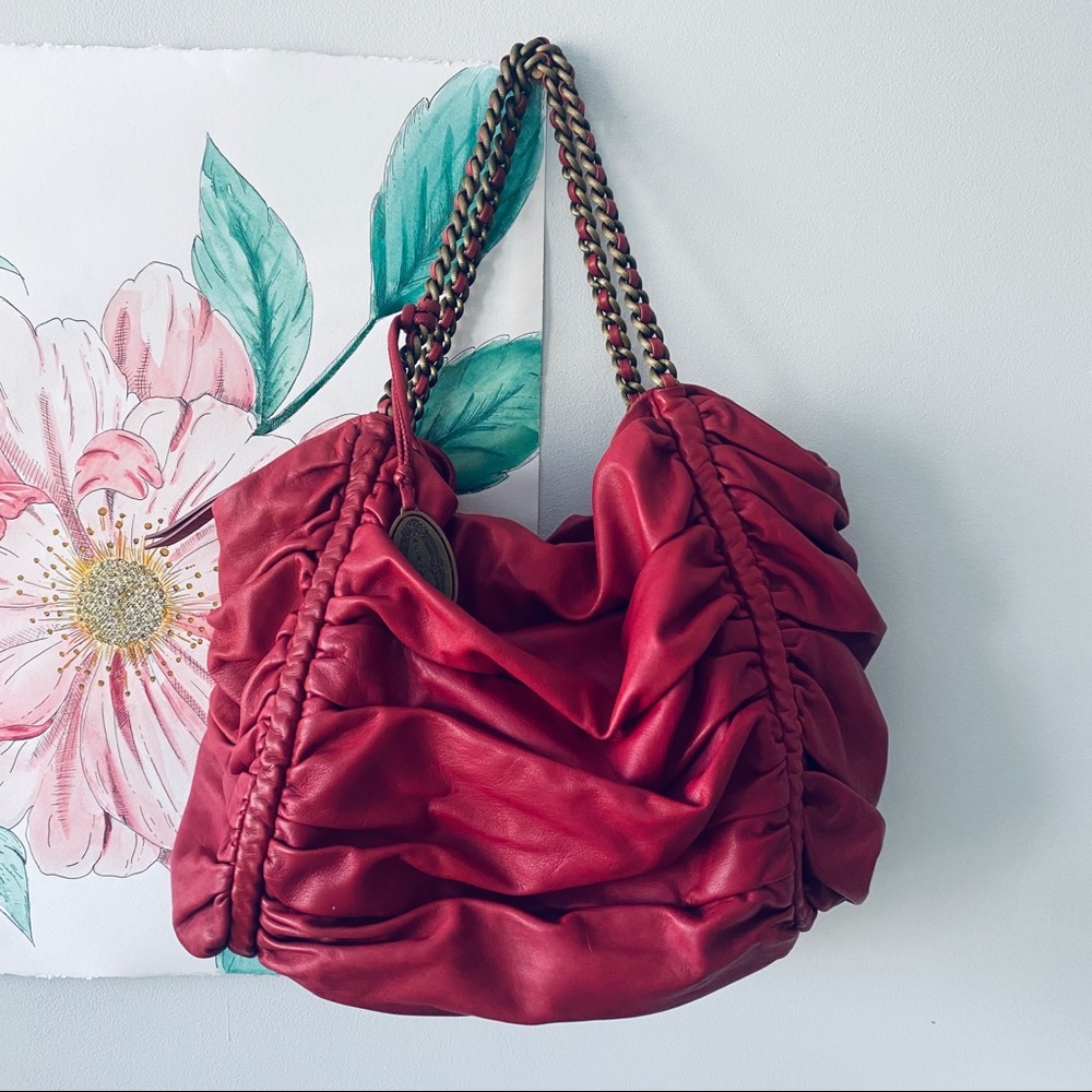 🍒Elie Tahari🍒 Red/Berry Leather Bag With Chain and Leather Straps